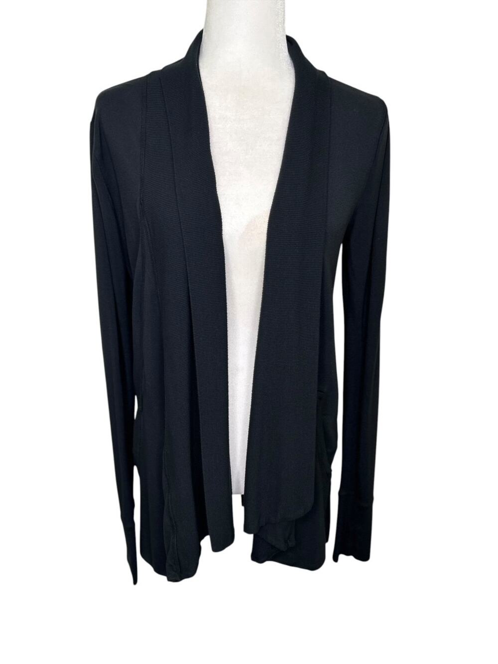 Athleta Black Open Draped Thumbhole Long Sleeve Modal Spandex Cardigan